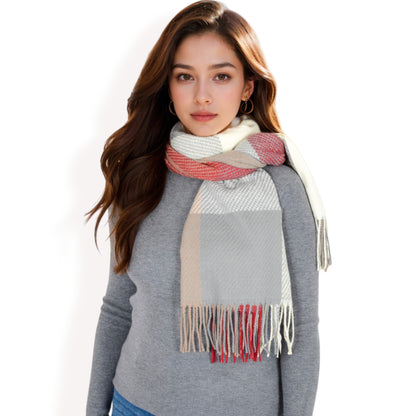 Anna-Kaci Women's Oversized Plaid Blanket Scarf with Fringe Trim and Soft Textured Fabric