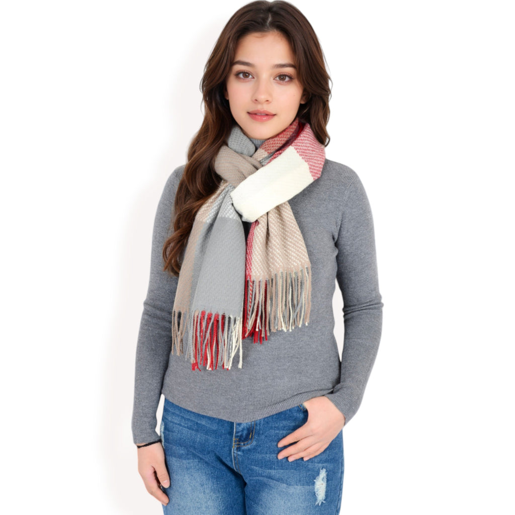Anna-Kaci Women's Oversized Plaid Blanket Scarf with Fringe Trim and Soft Textured Fabric