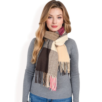 Anna-Kaci Women's Oversized Plaid Blanket Scarf with Fringe Trim and Soft Textured Fabric