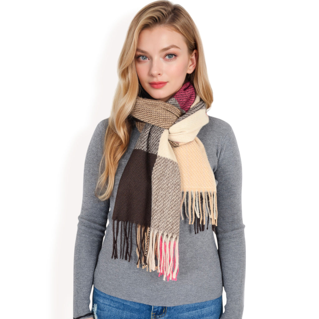 Anna-Kaci Women's Oversized Plaid Blanket Scarf with Fringe Trim and Soft Textured Fabric