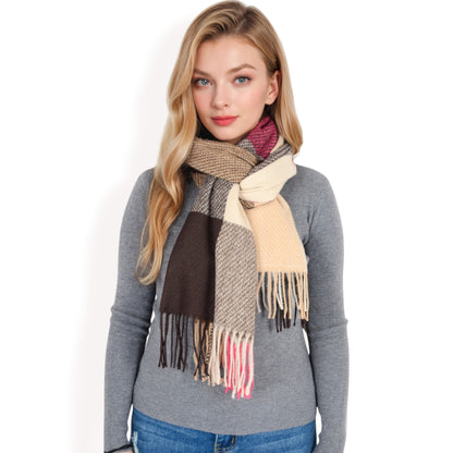 Anna-Kaci Women's Oversized Plaid Blanket Scarf with Fringe Trim and Soft Textured Fabric