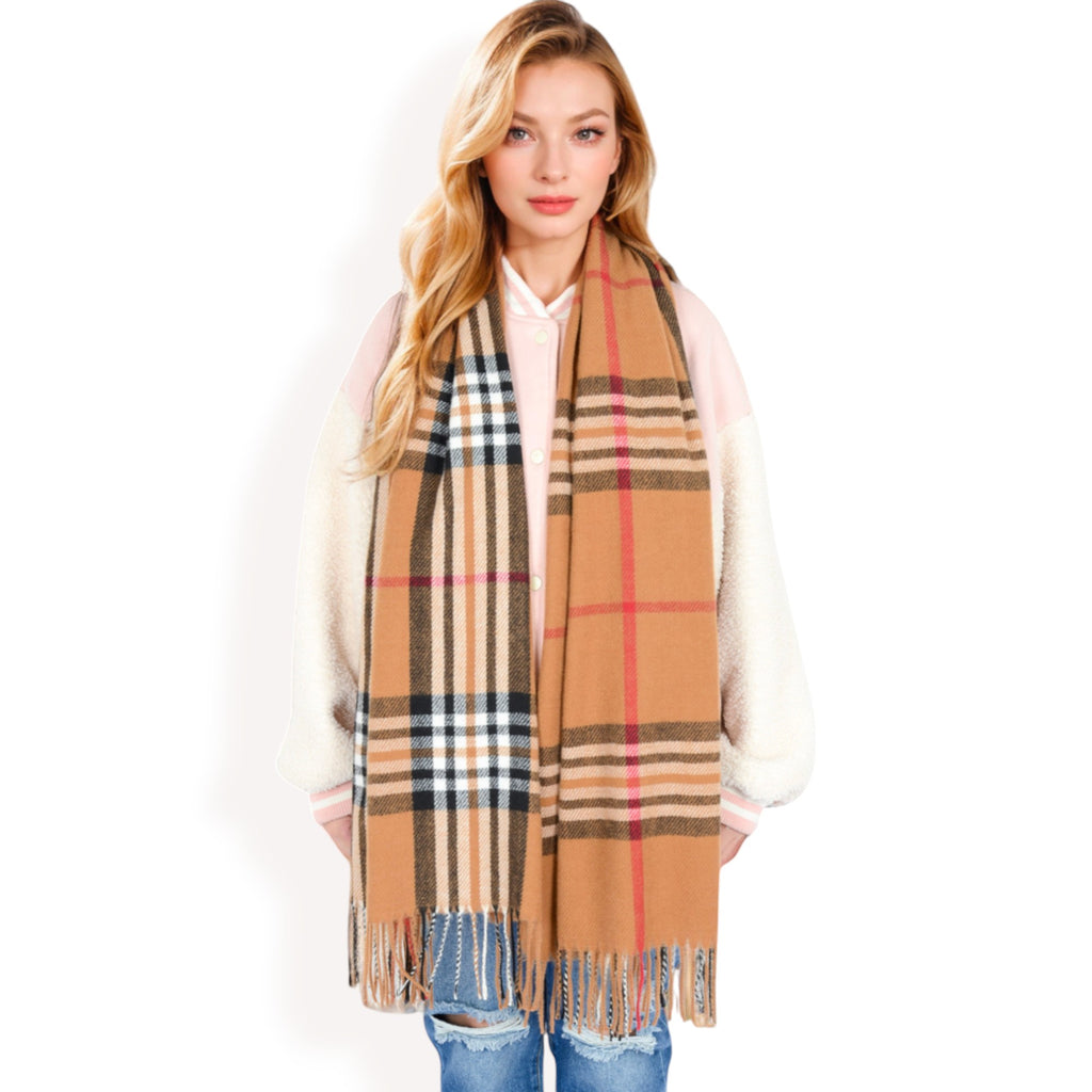 Anna-Kaci Women's Plaid Pattern Scarf with Fringed Edges and Soft Lightweight Material for Year-Round Use