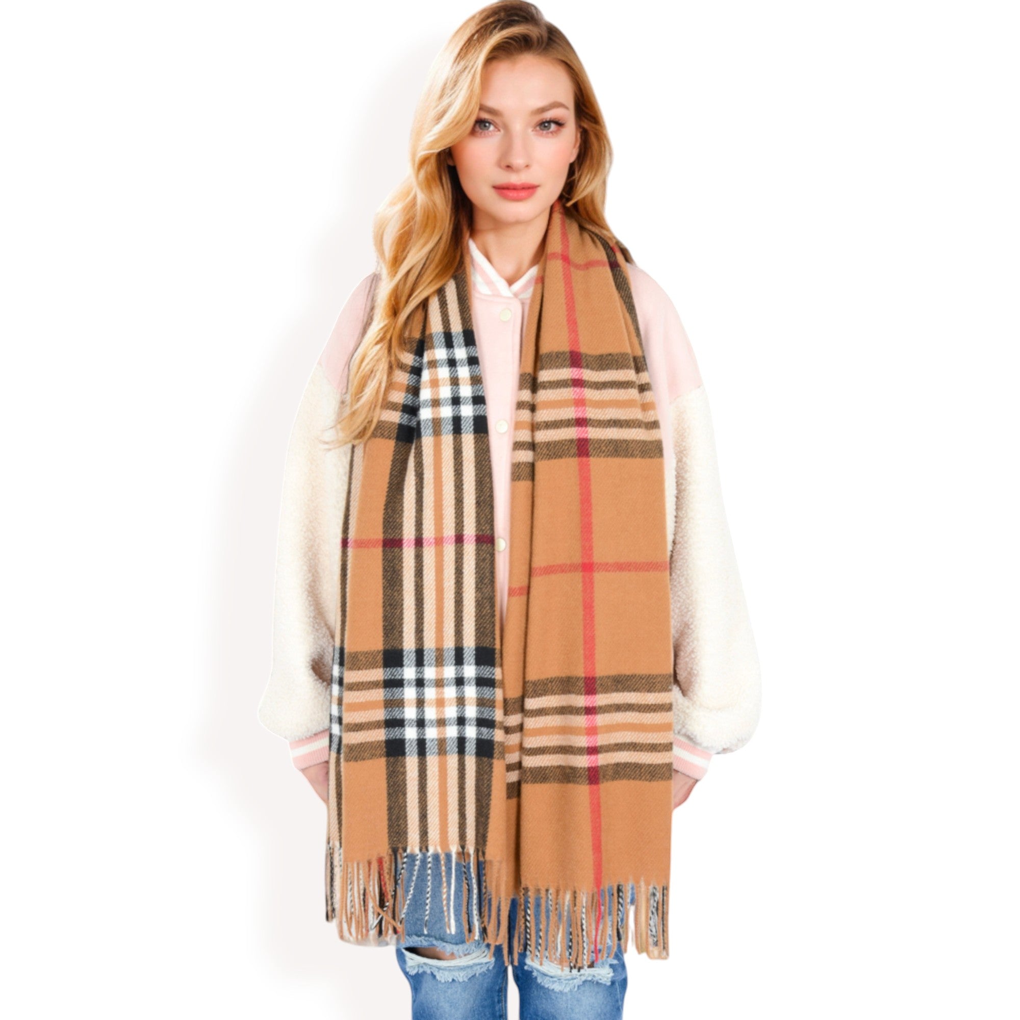 Anna-Kaci Women's Plaid Pattern Scarf with Fringed Edges and Soft Lightweight Material for Year-Round Use