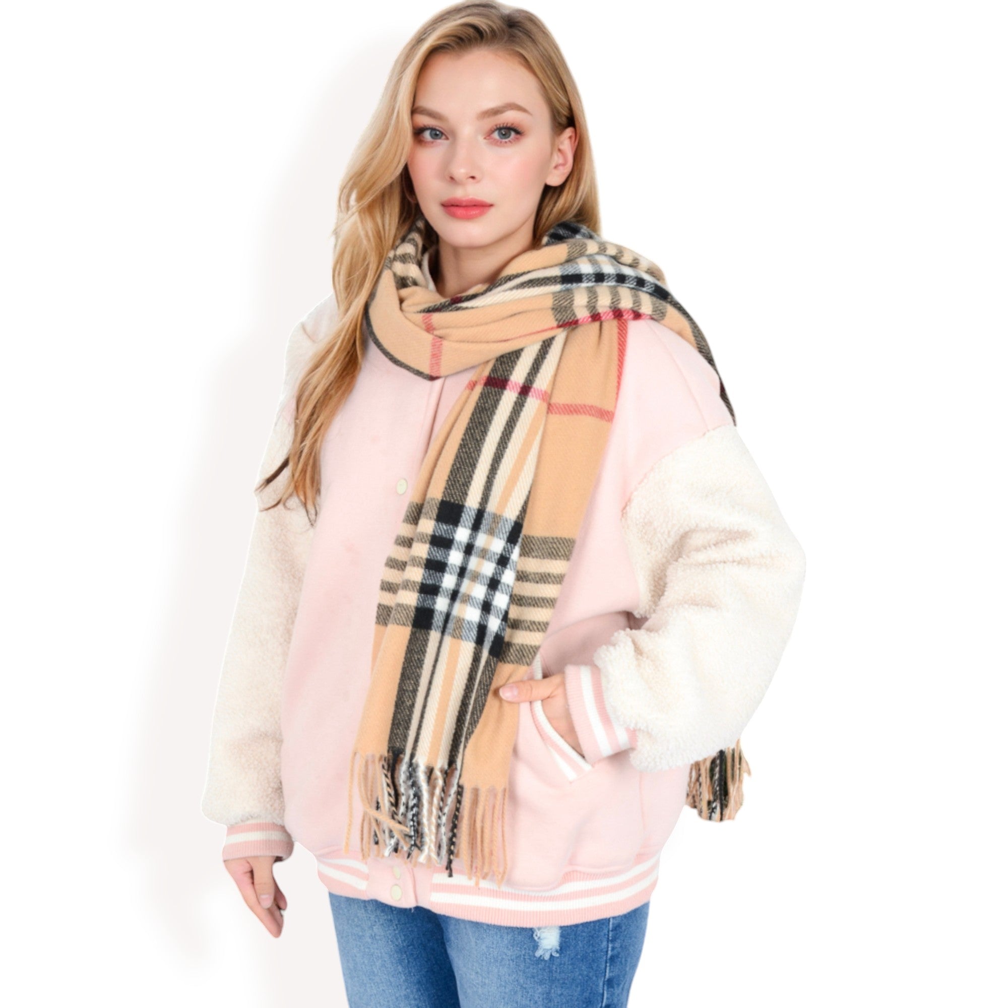 Anna-Kaci Women's Plaid Pattern Scarf with Fringed Edges and Soft Lightweight Material for Year-Round Use