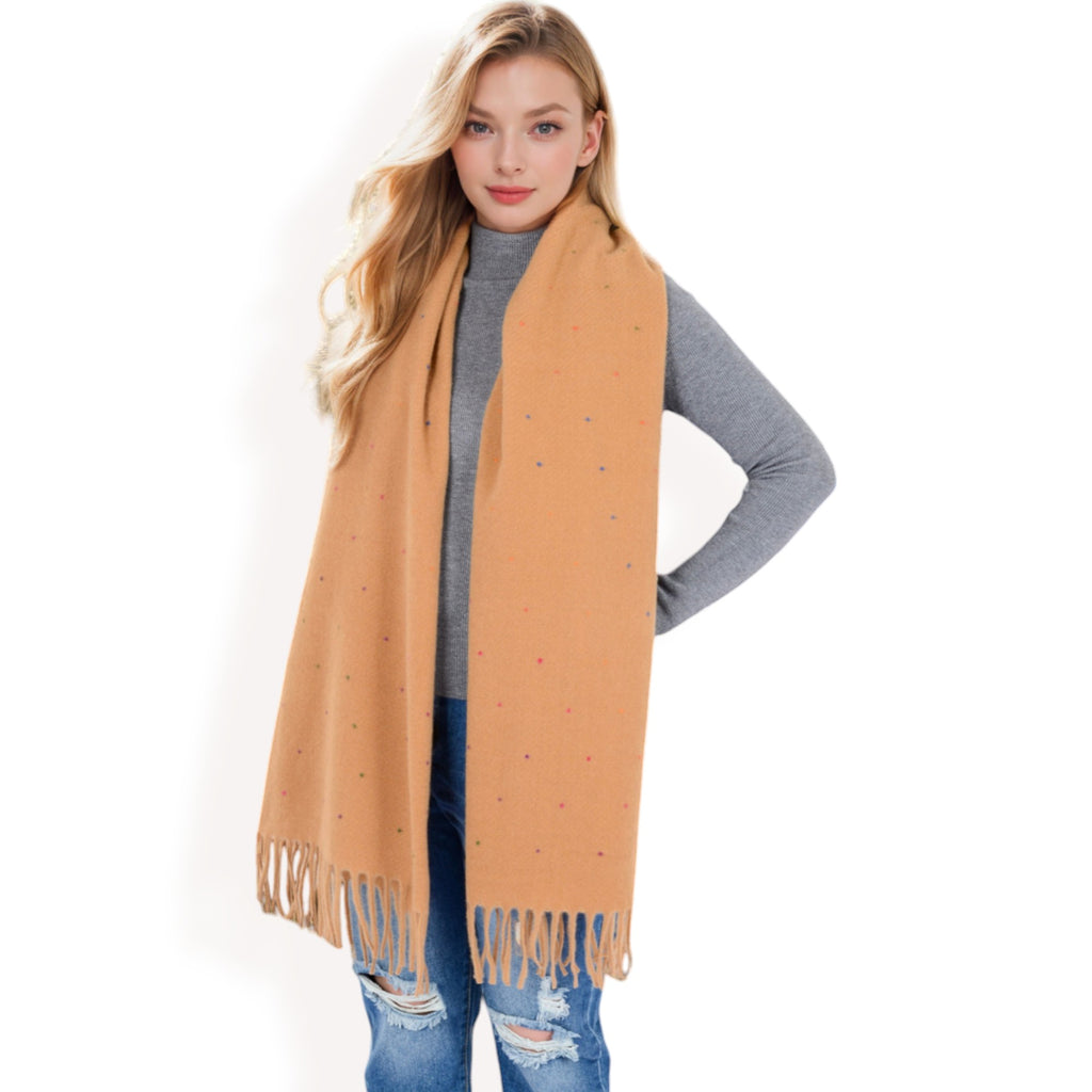 Anna-Kaci Women's Cashmere-Like Polka Dot Fringe Scarf with Soft Fabric and Lightweight Warmth