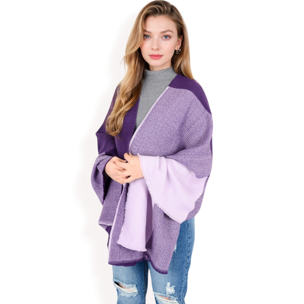 Anna-Kaci Women's Color Block Knitted Scarf with Gradient Design and Soft Warm Fabric