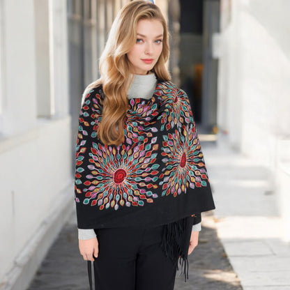 Anna-Kaci Women's Floral Mandala Embroidered Scarf with Fringed Edges and Lightweight Fabric