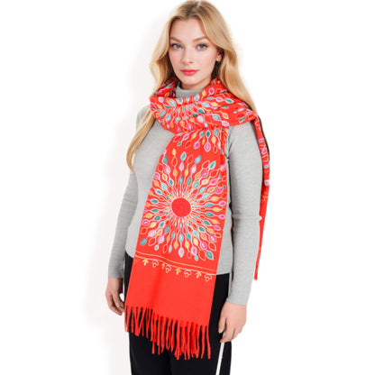 Anna-Kaci Women's Floral Mandala Embroidered Scarf with Fringed Edges and Lightweight Fabric