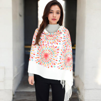 Anna-Kaci Women's Floral Mandala Embroidered Scarf with Fringed Edges and Lightweight Fabric