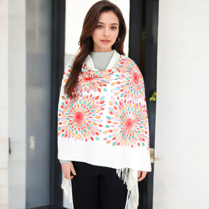 Anna-Kaci Women's Floral Mandala Embroidered Scarf with Fringed Edges and Lightweight Fabric