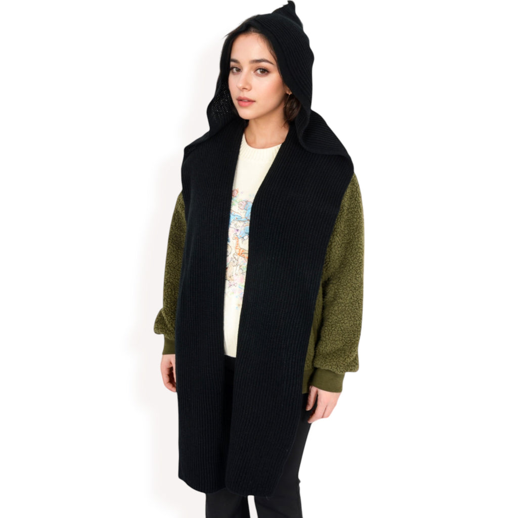 Anna-Kaci Women's Knitted Hooded Scarf with Versatile Design and Warm Ribbed Texture for Stylish Comfort and Winter Protection
