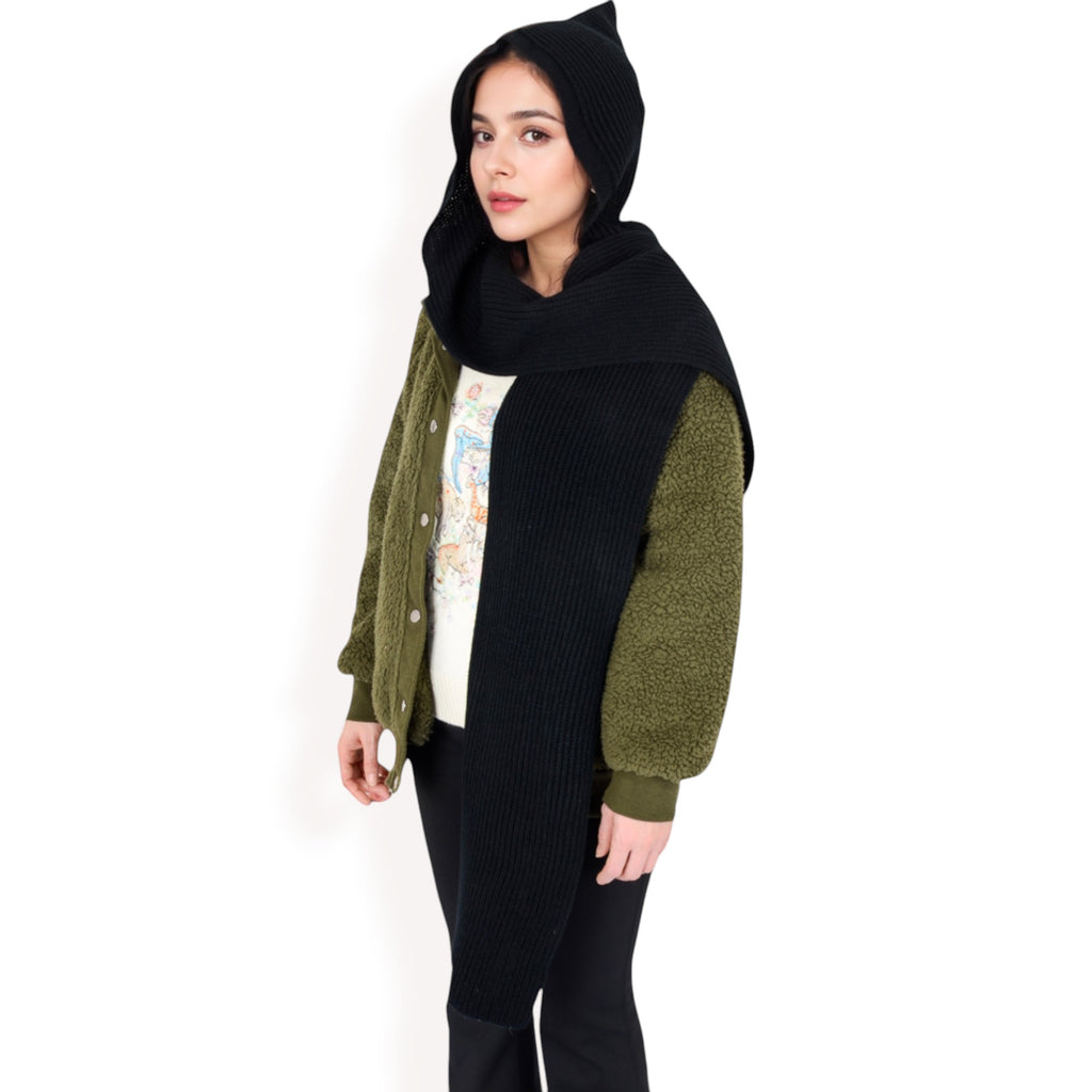 Anna-Kaci Women's Knitted Hooded Scarf with Versatile Design and Warm Ribbed Texture for Stylish Comfort and Winter Protection