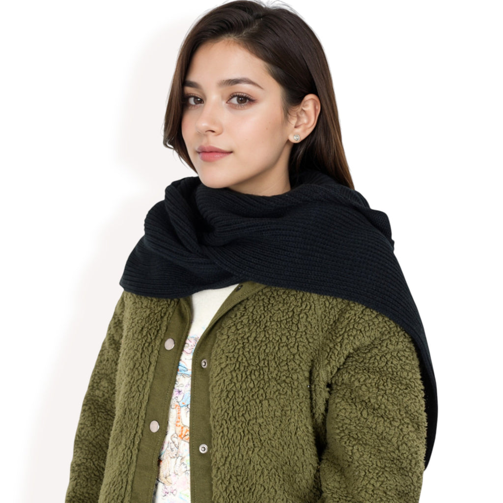 Anna-Kaci Women's Knitted Hooded Scarf with Versatile Design and Warm Ribbed Texture for Stylish Comfort and Winter Protection