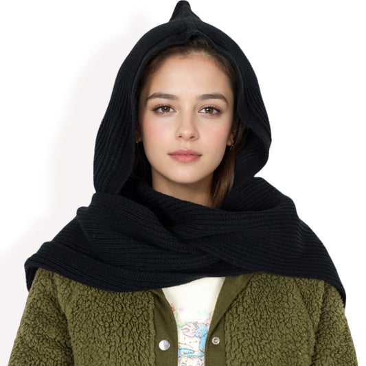 Anna-Kaci Women's Knitted Hooded Scarf with Versatile Design and Warm Ribbed Texture for Stylish Comfort and Winter Protection
