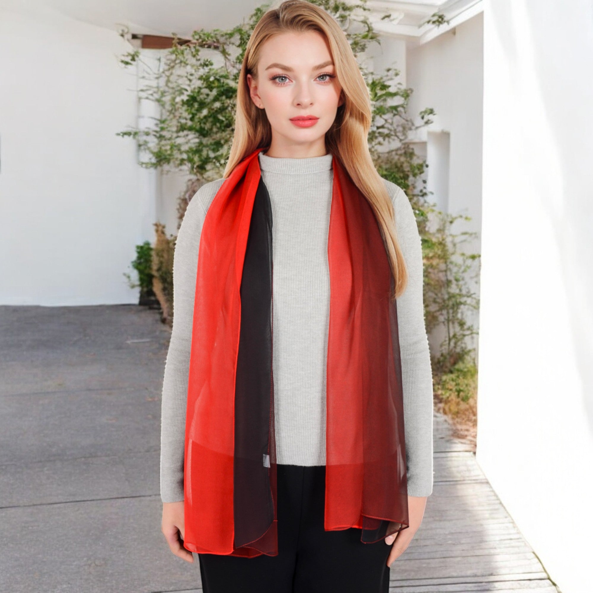 Anna-Kaci Women's Lightweight Gradient Chiffon Scarves with Flowing Ruffled Edges in Vibrant Multi-Color Designs