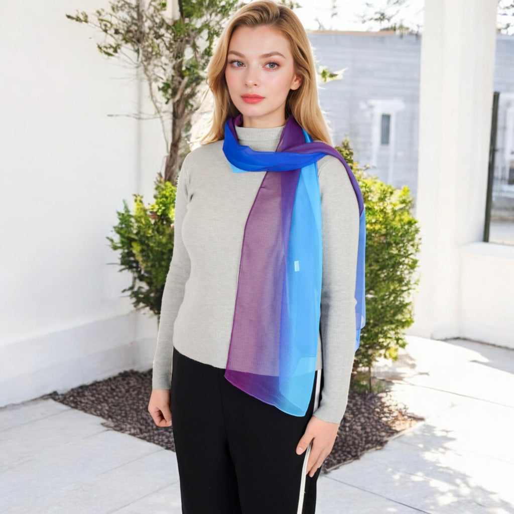 Anna-Kaci Women's Lightweight Gradient Chiffon Scarves with Flowing Ruffled Edges in Vibrant Multi-Color Designs