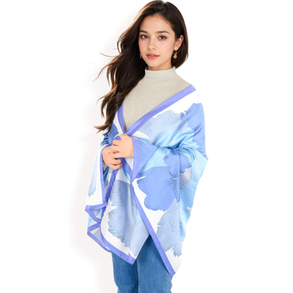 Anna-Kaci Women's Elegant Floral Satin Scarf with Vibrant Blue and Lavender Tones for Chic and Versatile Styling