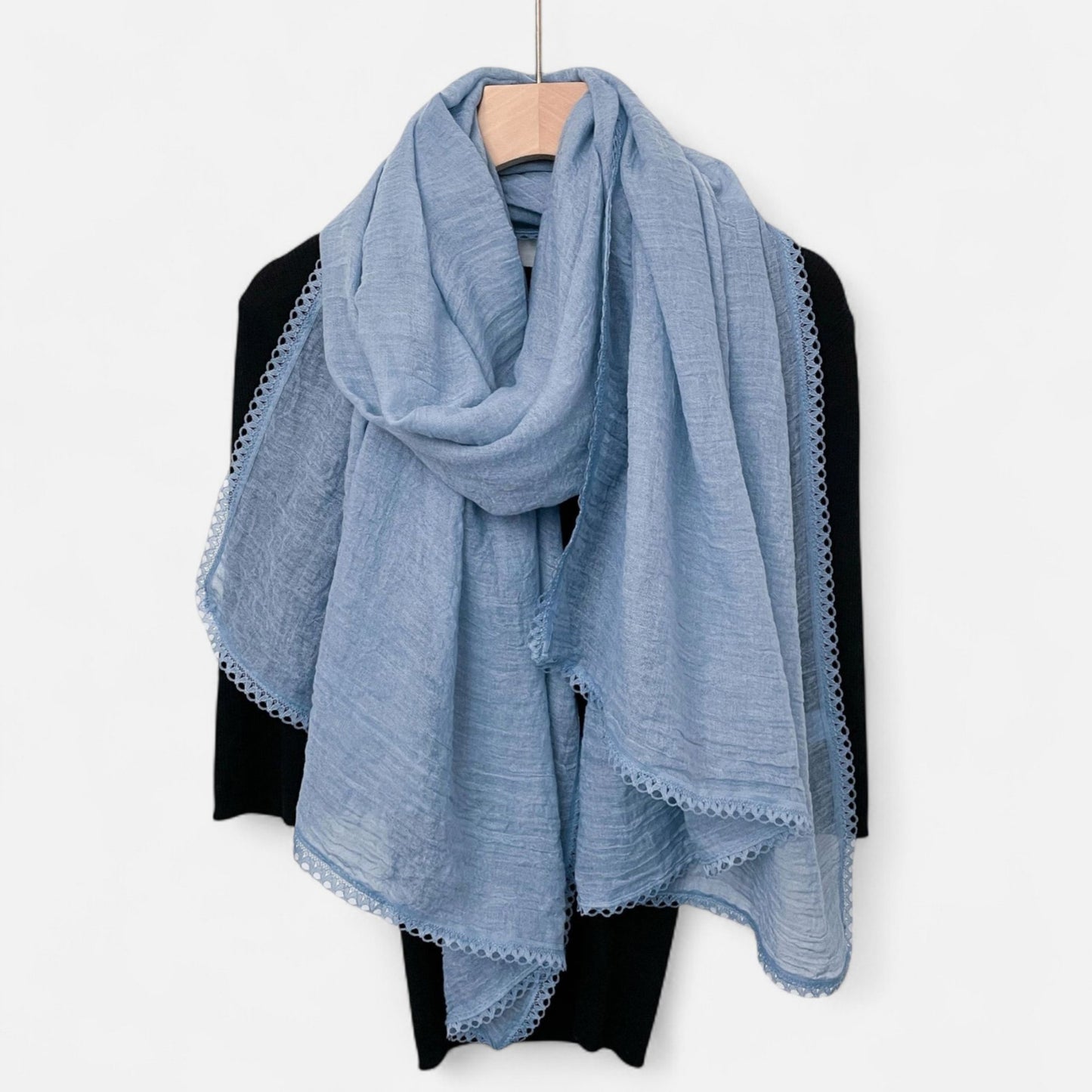Anna-Kaci Women's Lightweight Crinkled Wrap Scarf with Delicate Lace Trim Edges