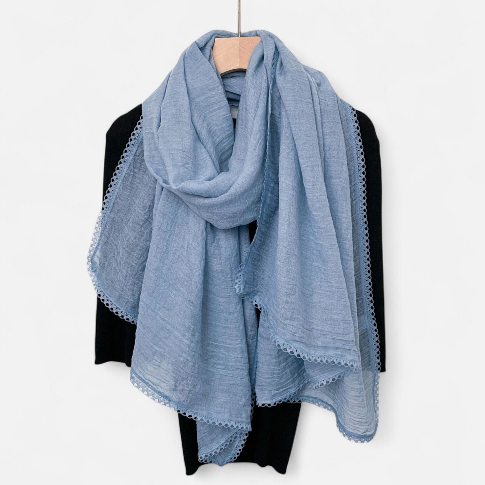 Anna-Kaci Women's Lightweight Crinkled Wrap Scarf with Delicate Lace Trim Edges