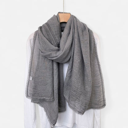 Anna-Kaci Women's Lightweight Crinkled Wrap Scarf with Delicate Lace Trim Edges