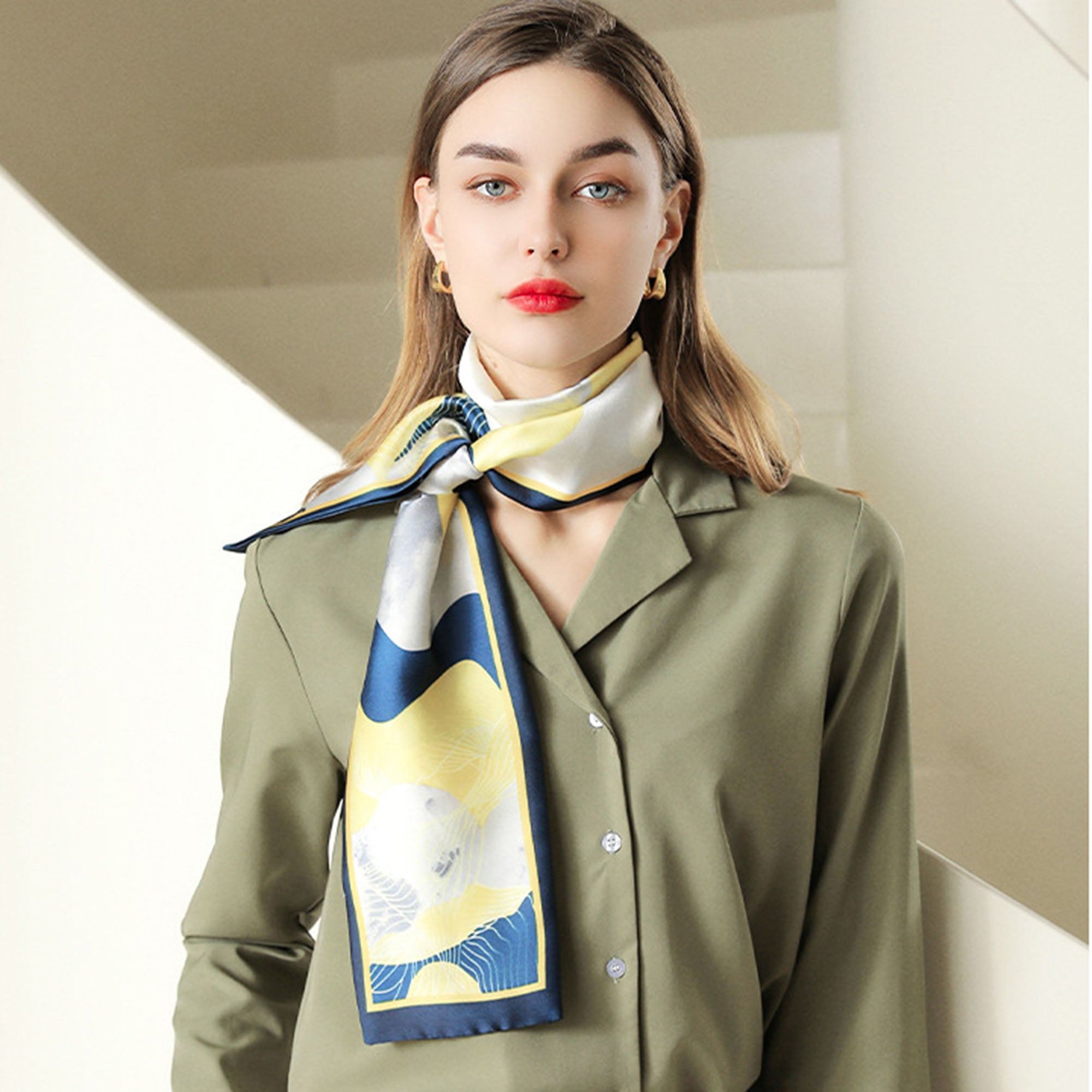 Anna-Kaci Women's Silky Rectangular Neck Scarf with Abstract Print Border Design for Versatile Styling