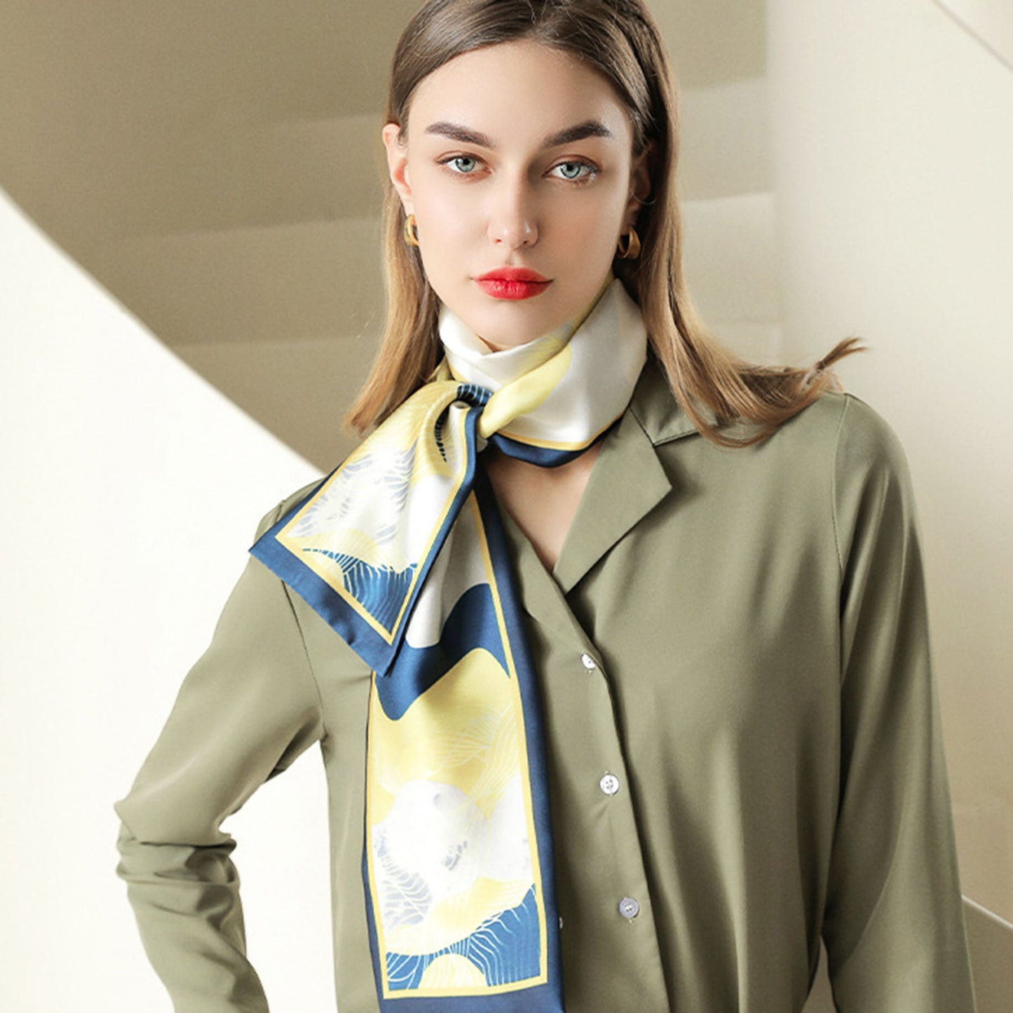 Anna-Kaci Women's Silky Rectangular Neck Scarf with Abstract Print Border Design for Versatile Styling