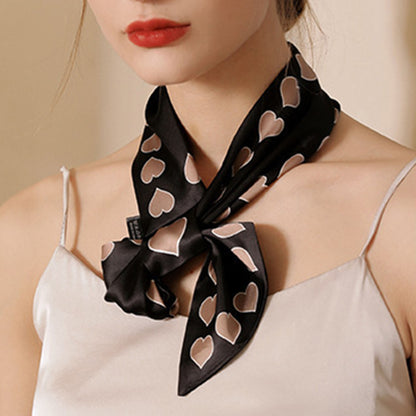 Anna-Kaci Women's Silky Square Neck Scarf with Black Heart Pattern for Hair and Bag Styling