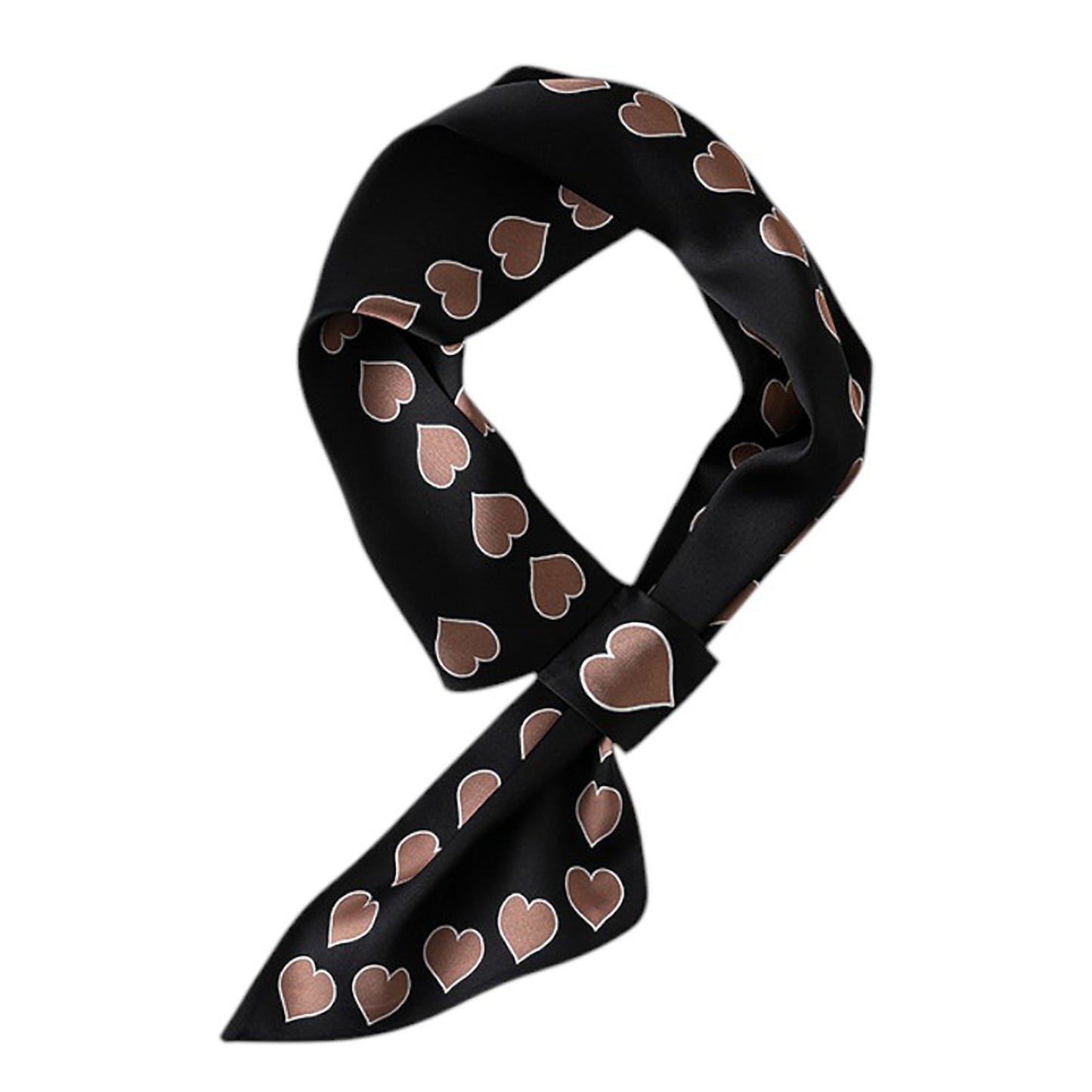 Anna-Kaci Women's Silky Square Neck Scarf with Black Heart Pattern for Hair and Bag Styling