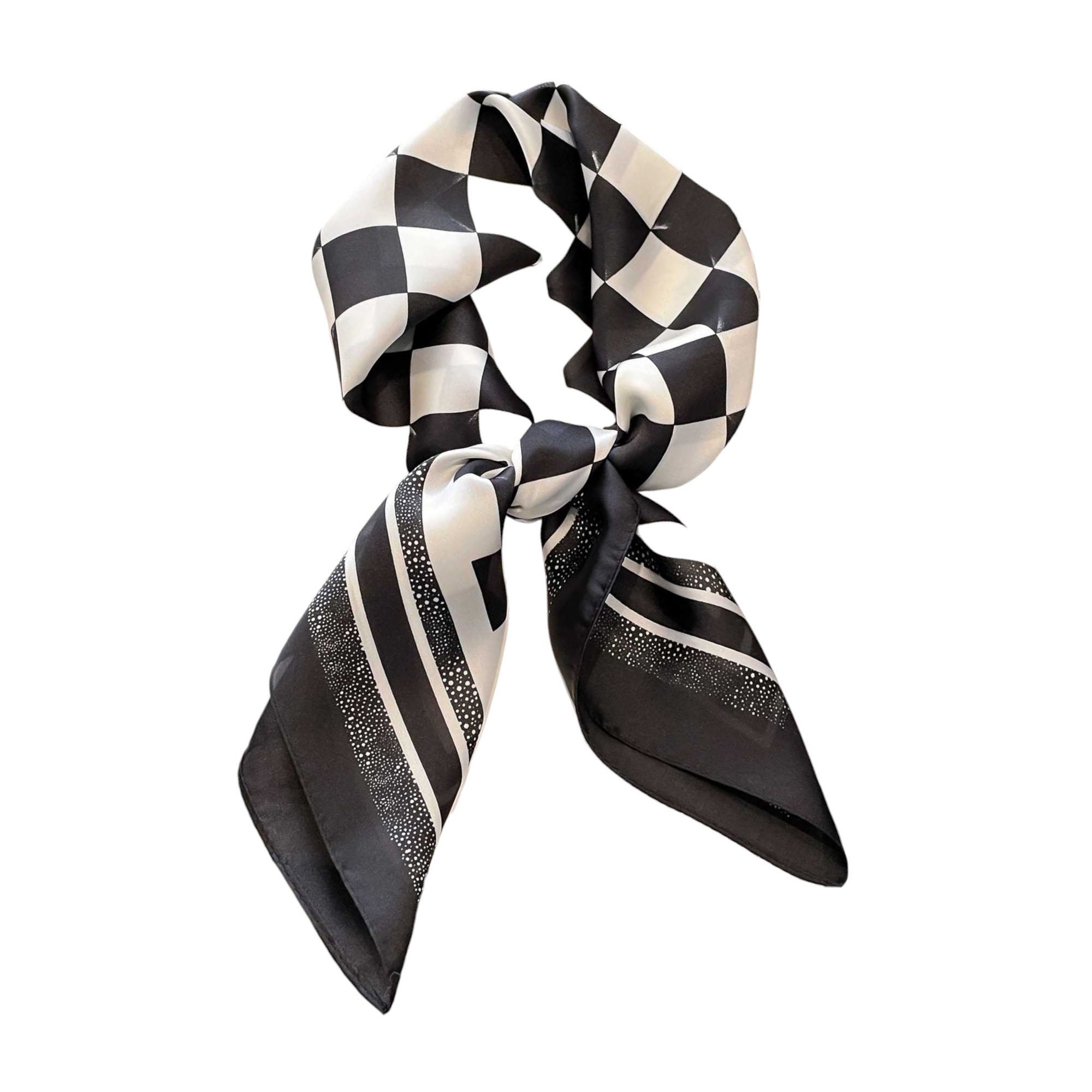 Anna-Kaci Women's Silky Square Neck Scarf with Abstract Floral Pattern for Hair and Bag Styling