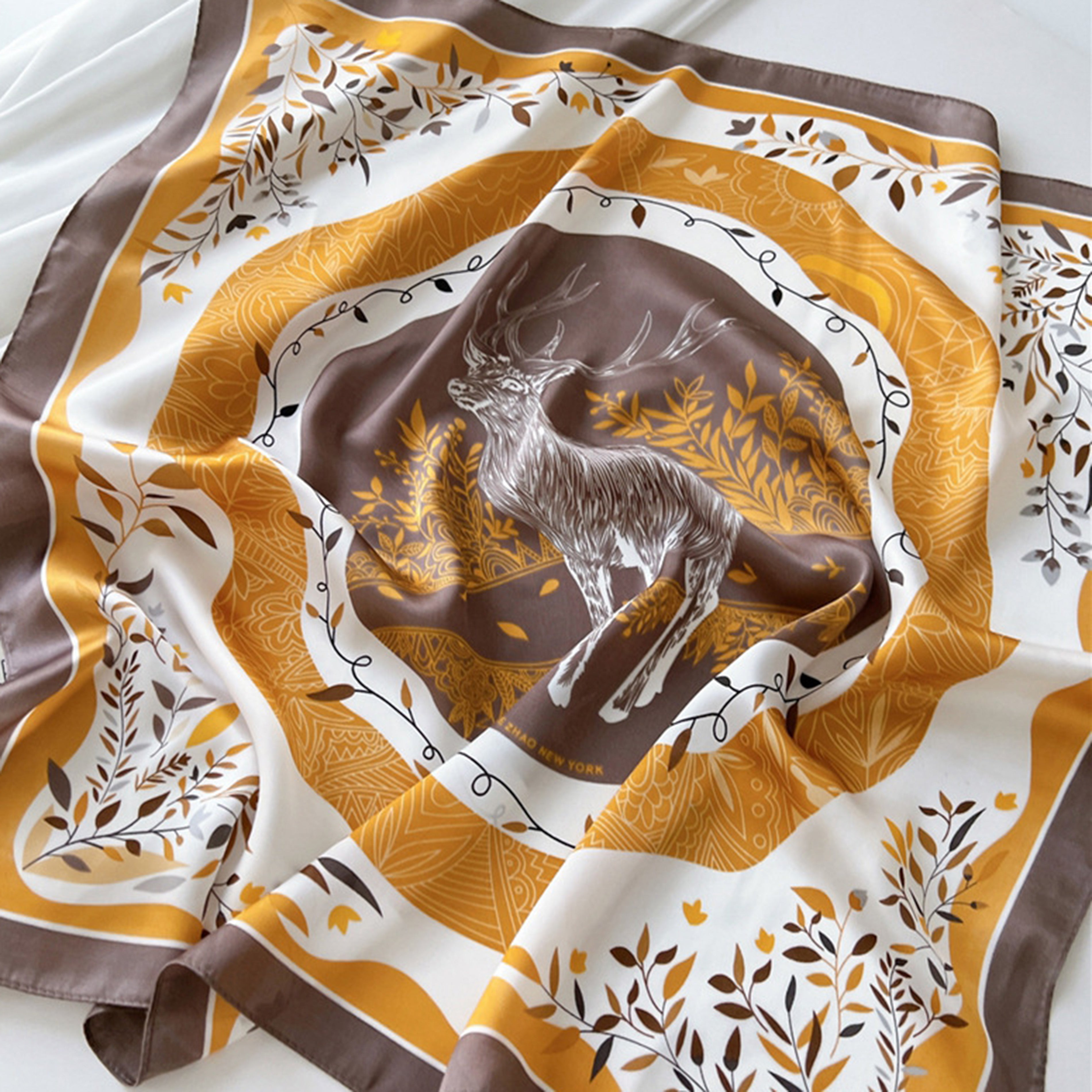 Anna-Kaci Women's Silky Square Neck Scarf with Abstract Floral Pattern for Hair and Bag Styling