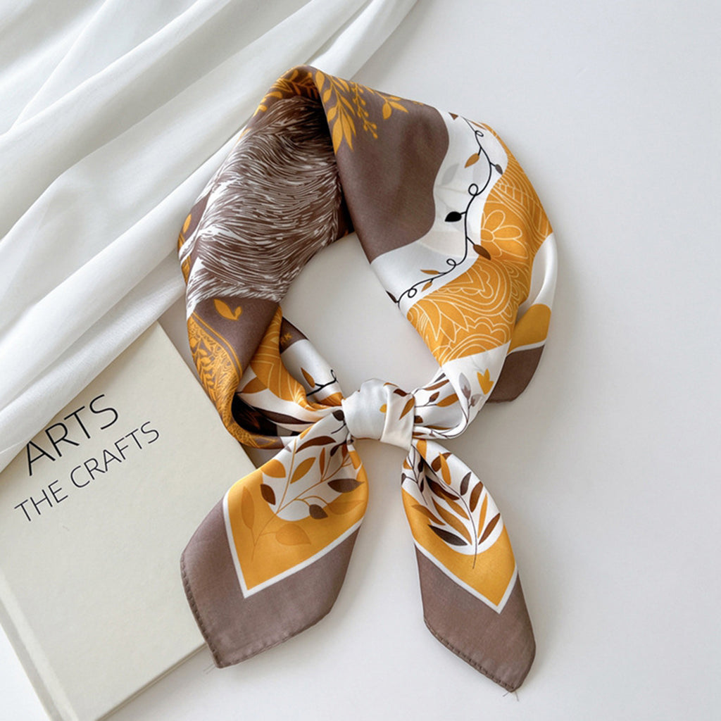 Anna-Kaci Women's Silky Square Neck Scarf with Abstract Floral Pattern for Hair and Bag Styling