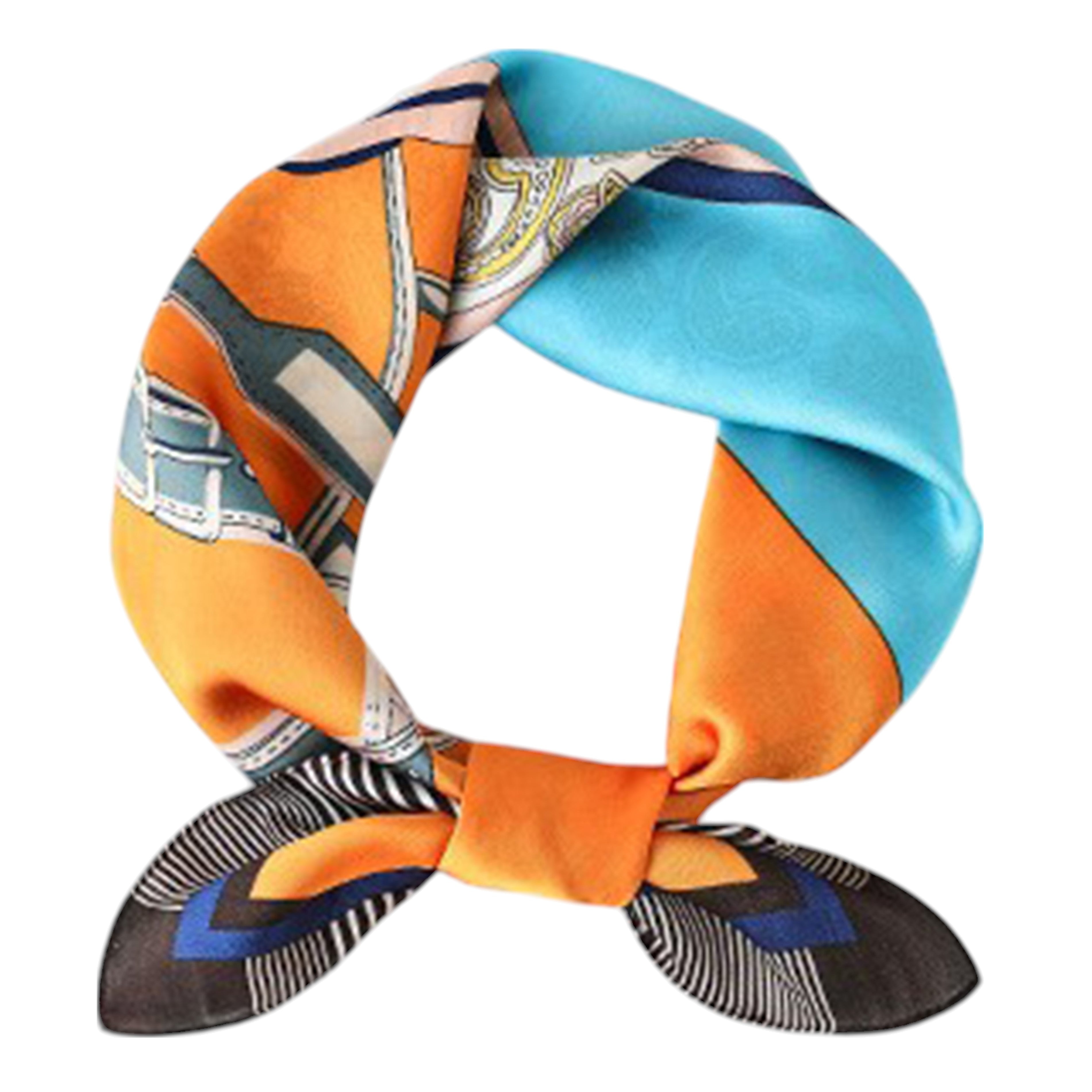 Anna-Kaci Women's Colorful Boho Patterned Satin Scarf with Abstract Print for Neck Hair or Handbag Accent