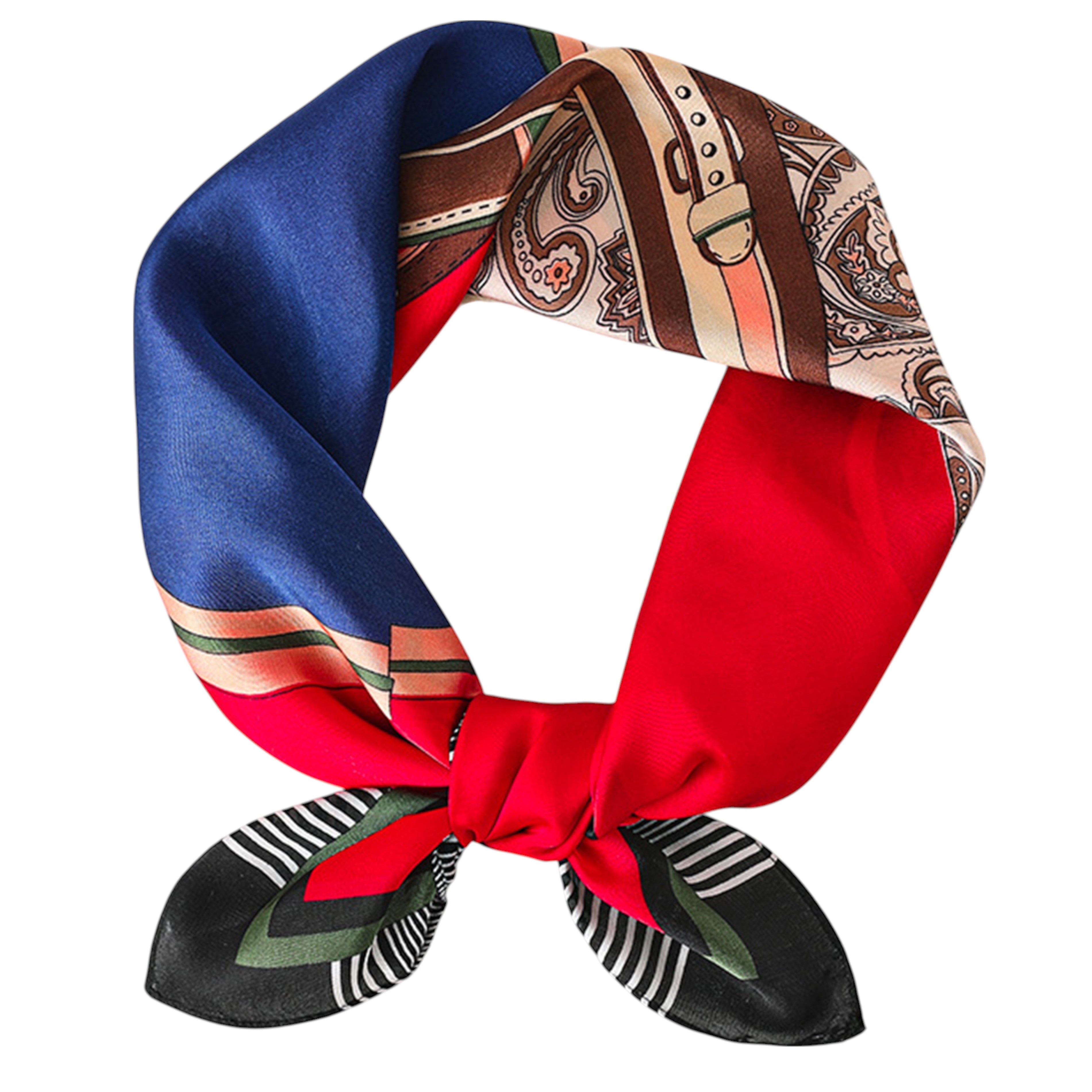 Anna-Kaci Women's Colorful Boho Patterned Satin Scarf with Abstract Print for Neck Hair or Handbag Accent