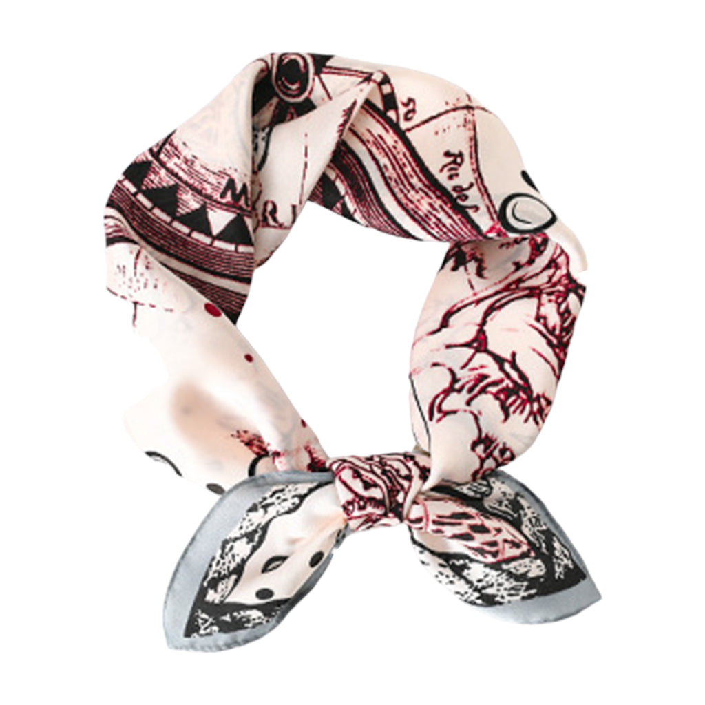 Anna-Kaci Women's Vintage-Inspired Satin Scarf with Artistic Print and Map Detail for Hair Neck or Bag Accessory