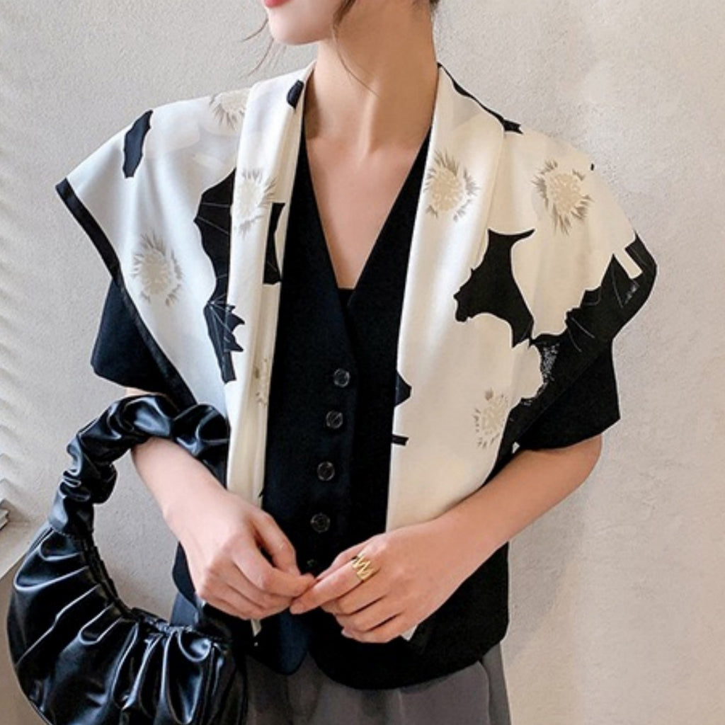 Anna-Kaci Women's Square Floral Print Satin Scarf with Bold Leaf Pattern and Smooth Silky Finish