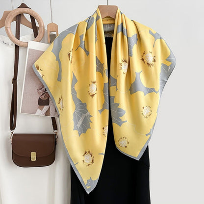 Anna-Kaci Women's Square Floral Print Satin Scarf with Bold Leaf Pattern and Smooth Silky Finish