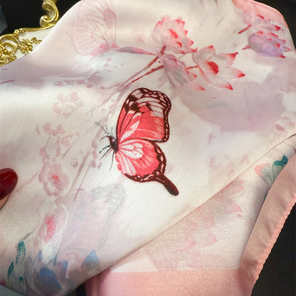 Anna-Kaci Women's Satin Square Scarf with Butterfly and Floral Print Lightweight Silky Neck Head or Bag Accessory