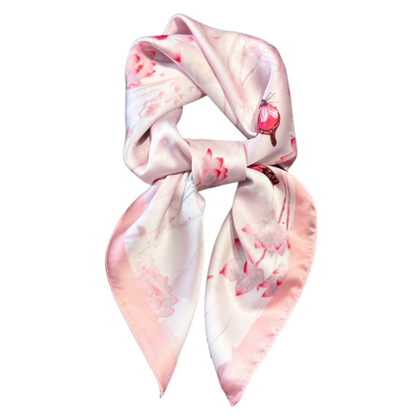 Anna-Kaci Women's Satin Square Scarf with Butterfly and Floral Print Lightweight Silky Neck Head or Bag Accessory