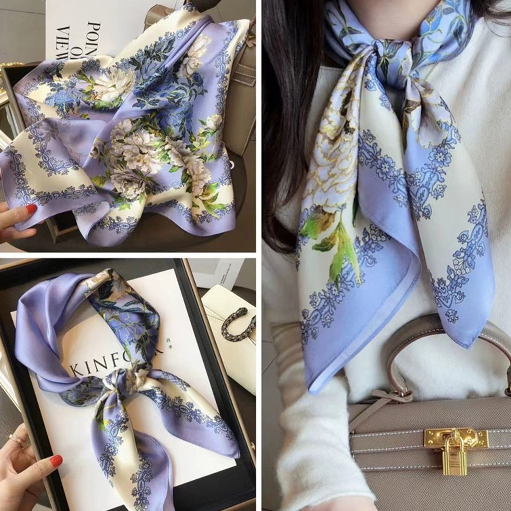 Anna-Kaci Satin Square Scarf Floral Print Versatile Styling Accessory for Headscarves and Shawls - 27.5IN¡Á27.5IN