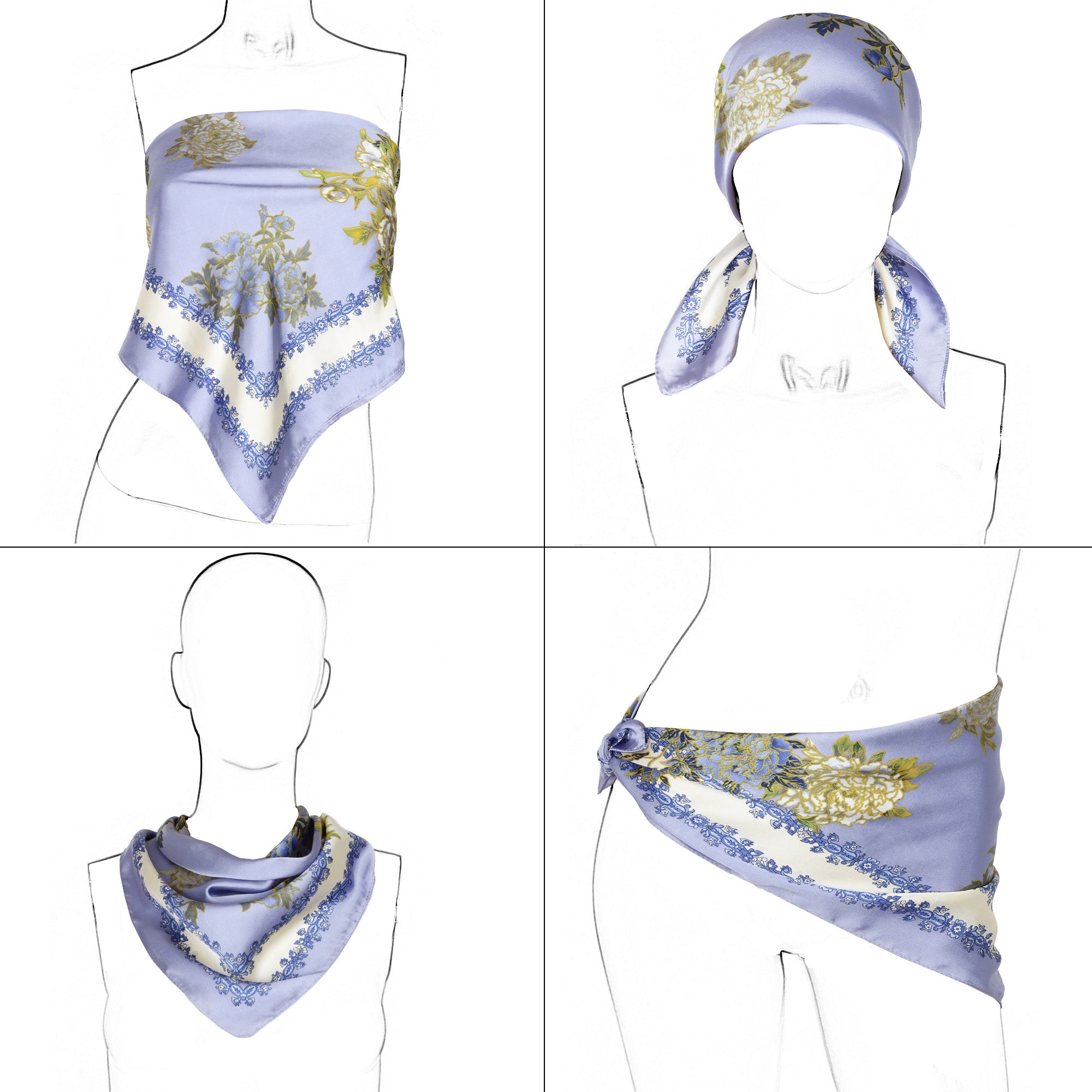 Anna-Kaci Satin Square Scarf Floral Print Versatile Styling Accessory for Headscarves and Shawls - 27.5IN¡Á27.5IN