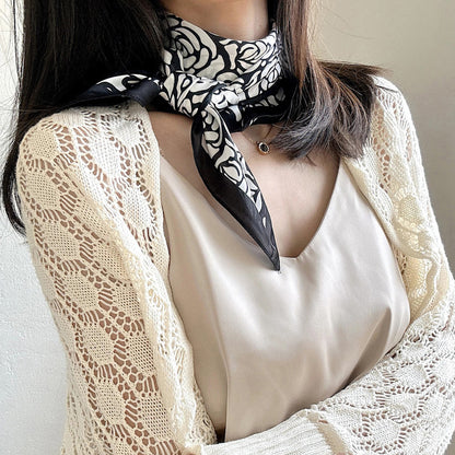 Anna-Kaci Fashion Satin Silk Scarf with Polka Dot and Floral Patterns Versatile Accessory - 27.5IN¡Á27.5IN
