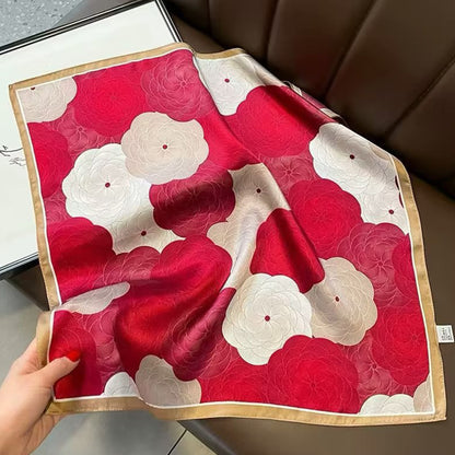 Anna-Kaci Satin Square Scarf with Elegant Floral Print for Neck Hair and Handbag Accessory - 27.5IN¡Á27.5IN