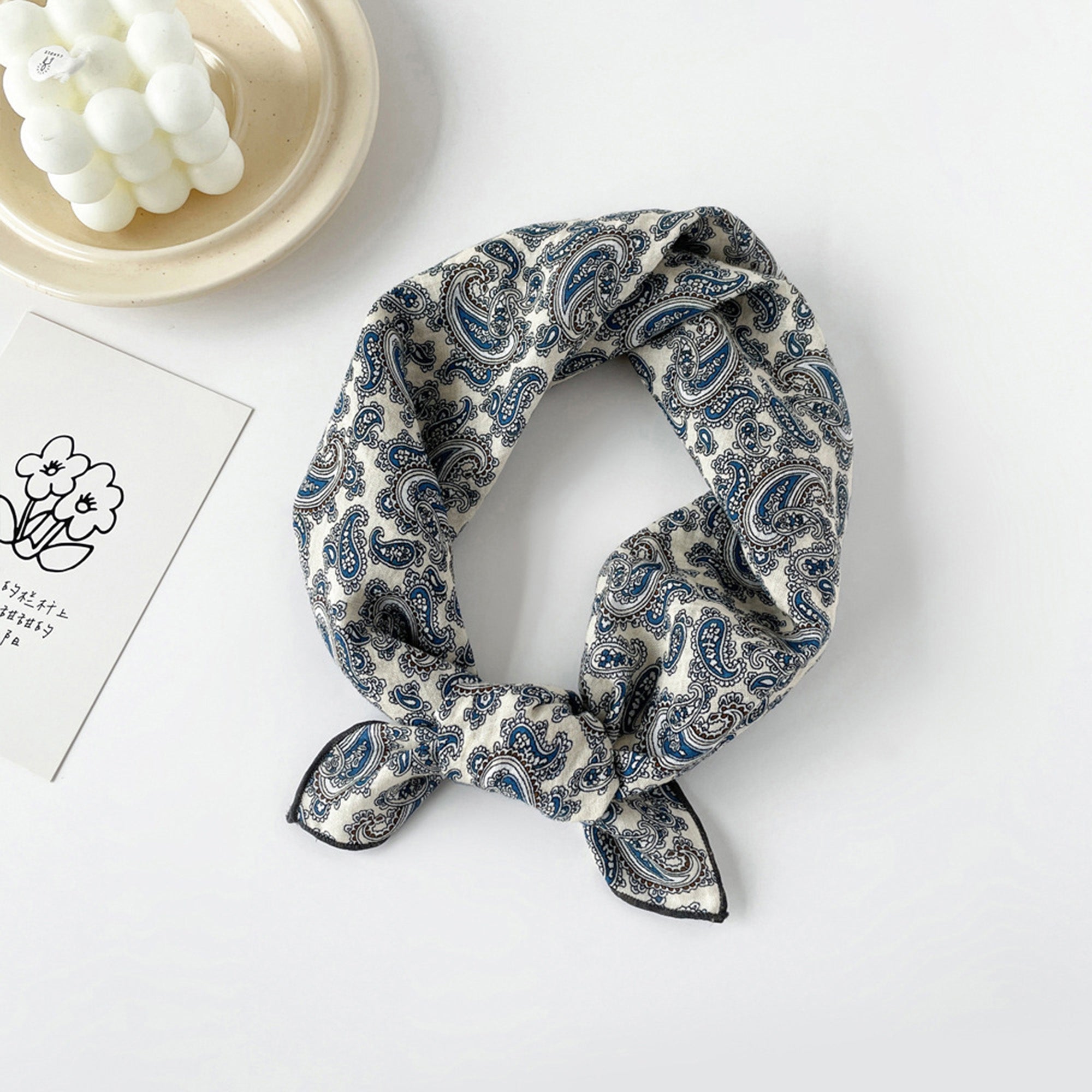 Anna-Kaci Women's Cotton Square Scarf with Floral and Paisley Print for Neck Hair and Handbag Styling - 22.8IN¡Á22.8IN