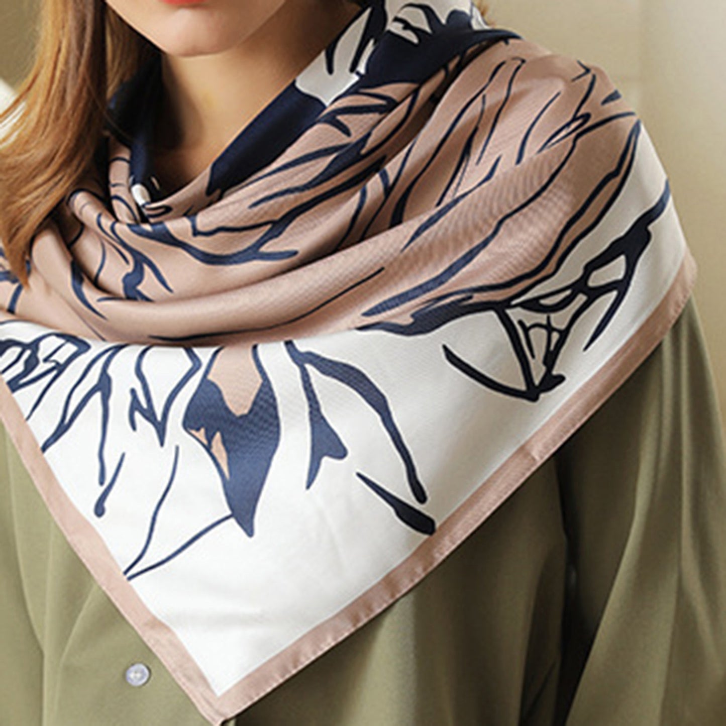 Anna-Kaci Women's Floral Print Square Scarf with Soft Silky Fabric Lightweight Accessory for Layering and Styling
