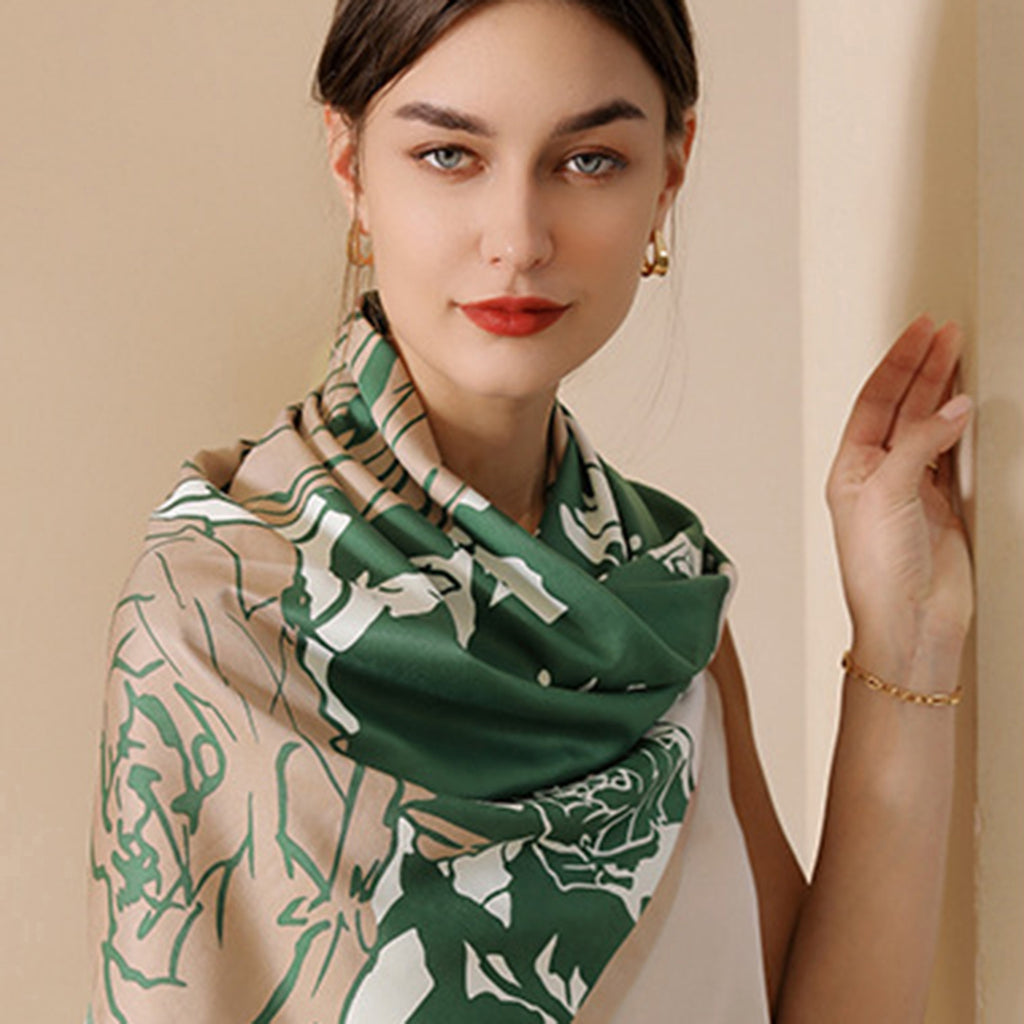 Anna-Kaci Women's Floral Print Square Scarf with Soft Silky Fabric Lightweight Accessory for Layering and Styling