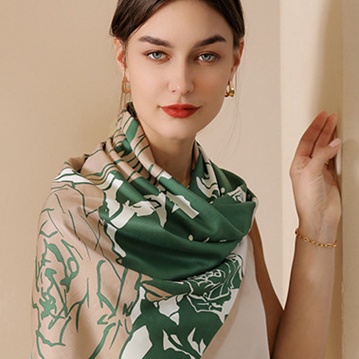 Anna-Kaci Women's Floral Print Square Scarf with Soft Silky Fabric Lightweight Accessory for Layering and Styling