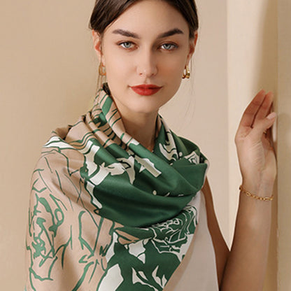Anna-Kaci Women's Floral Print Square Scarf with Soft Silky Fabric Lightweight Accessory for Layering and Styling