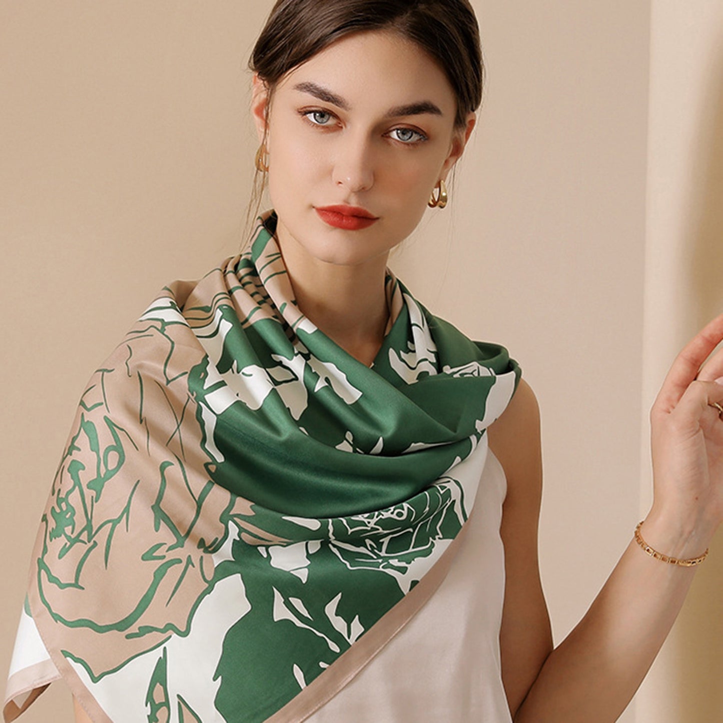 Anna-Kaci Women's Floral Print Square Scarf with Soft Silky Fabric Lightweight Accessory for Layering and Styling