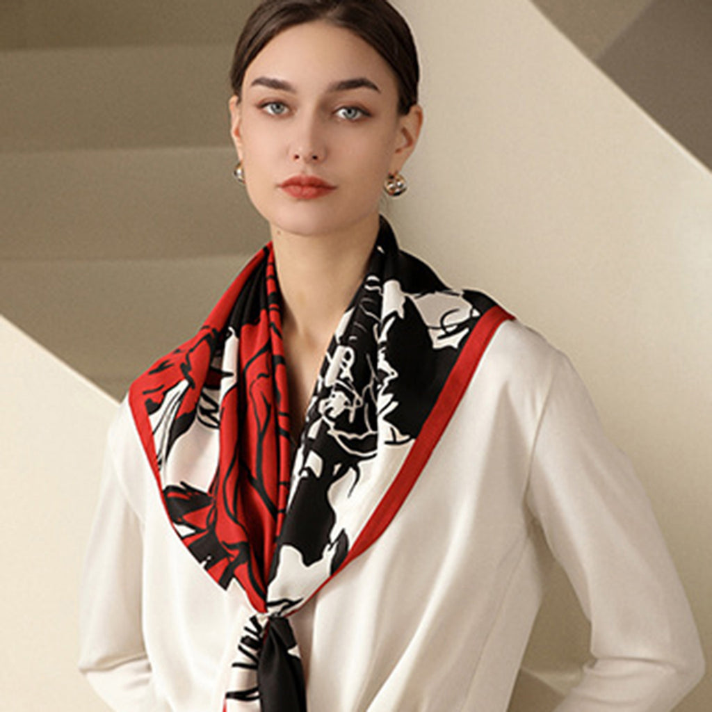 Anna-Kaci Women's Floral Print Square Scarf with Soft Silky Fabric Lightweight Accessory for Layering and Styling