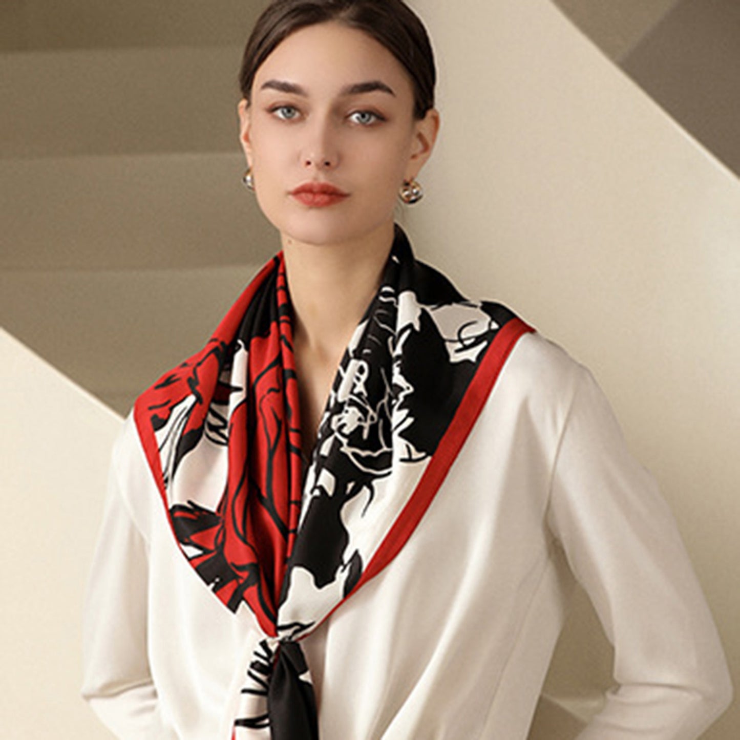 Anna-Kaci Women's Floral Print Square Scarf with Soft Silky Fabric Lightweight Accessory for Layering and Styling